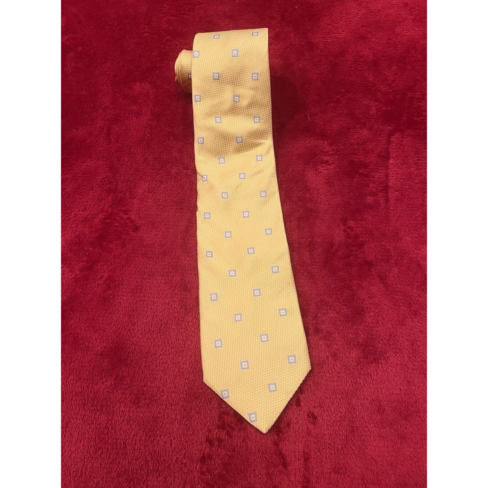 346 Brooks Brothers Pure Silk Neck Tie Yellow Blue Squares Italy Woven